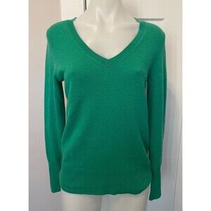 HALOGEN Womens Cashmere SWEATER Long Sleeve GREEN V-Neck Size S